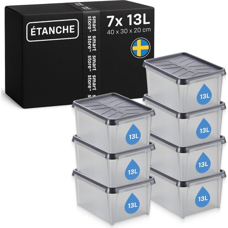 Boites de Rangement en Plastique Garage avec Couvercles - Lot de 7 - Transparentes - IP64 - Étanches, Emboîtables et Empilables - Aptes au Contact Alimentaire - L 40 x I 30 x H 20 cm - 13L (1/5)