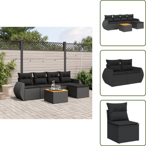 Salon de jardin 6 pcs avec coussins noir résine tressée - Ensemble Salon De Jardin - Meuble De Jardin - Mobilier Extérieur - Salon De Jardin Design - Set De Jardin (1/5)
