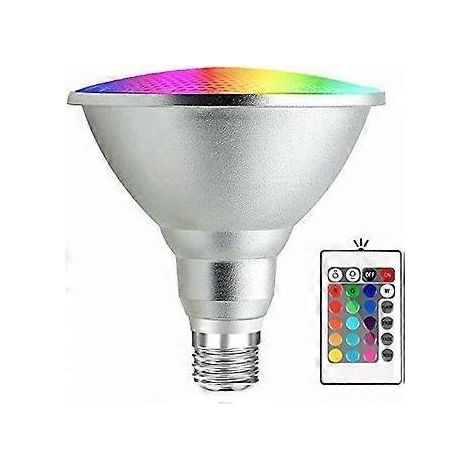 Ampoule LED RGB E27 Par38 20 W avec télécommande IR 24 touches (RGB et blanc froid) [Classe énergétique A+] (1/4)