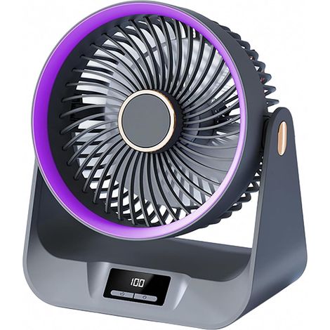 Petit ventilateur de bureau portable, rechargeable à faible bruit, avec minuterie, grand angle d'inclinaison réglable, 5 vitesses, mini ventilateur pour chambre à coucher, bureau, dortoir (gris) (1/5)
