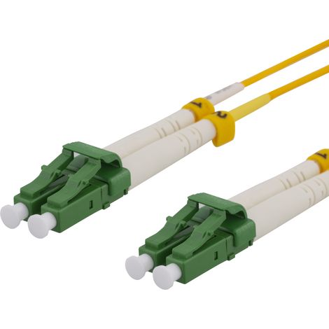 Jarretière fibre optique OS2, LC-LC, duplex, monomode, APC, 9/125, 1 m, pour liaison et raccordement de réseau fibre optique (1/3)