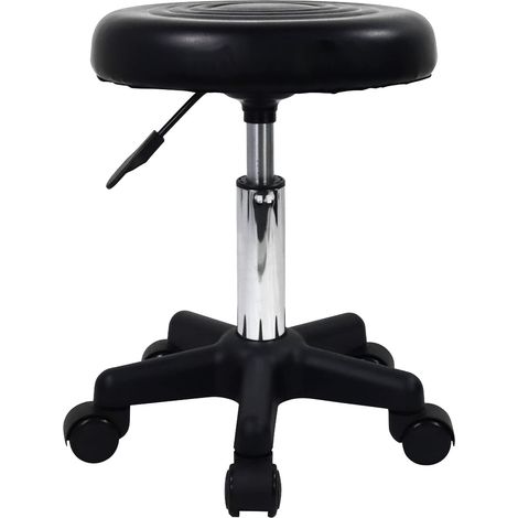 Tabouret rotatif rond avec roulettes en cuir synthétique - Hauteur réglable - Pour spa, salon, massage - Noir (1/5)