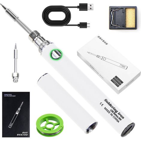 Fer à souder USB 5V portable avec batterie externe rechargeable, réparation de codes chauds et autocollants en plastique (couvercle blanc pour fer à souder USB) (1/5)