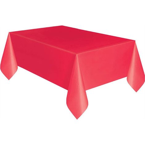 Nappe De Table Jetable - Rectangulaire - 183 x 137 Cm - En Plastique - Rouge - 1 Pièce (1/2)