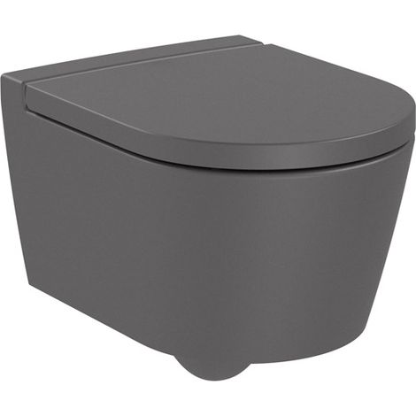 Pack Cuvette compacte suspendue Rimless (sans bride) "Inspira Round" avec abattant frein de chute, déclipsable - Onyx (1/4)