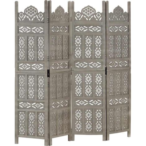 Cloison de séparation 4 panneaux-Paravent-Séparateur de pièce Gris 160x165 cm Bois manguier 245849 (1/5)