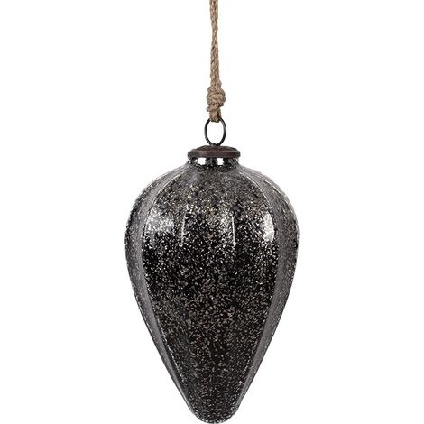 Boule de Noël en Verre Noir 14 x 19 cm - Décoration Élégante pour Sapin de Noël - PANGIVO