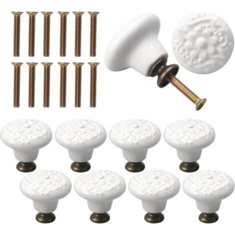 10 Pièces Bouton de Meuble Porcelaine 34mm - Vintage pour Portes, Placards, Tiroirs, Buffets - Avec Vis (Blanc) (1/4)