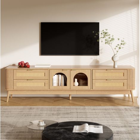 MEUBLIV Mueble TV 180x40x50 cm natural con LED integrada y almacenaje, sin colchón (1/5)