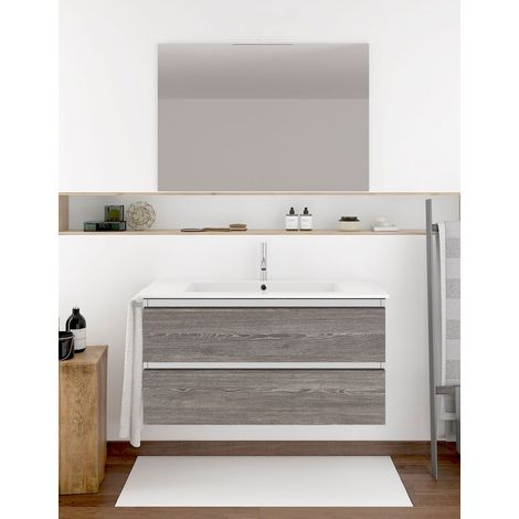 Set da bagno Ibiza 2 cassetti - 8 colori diversi - 15 misure - Include mobili, lavabo e specchio - Combi (Bianco E Smoky) 50x40Cm (1/3)