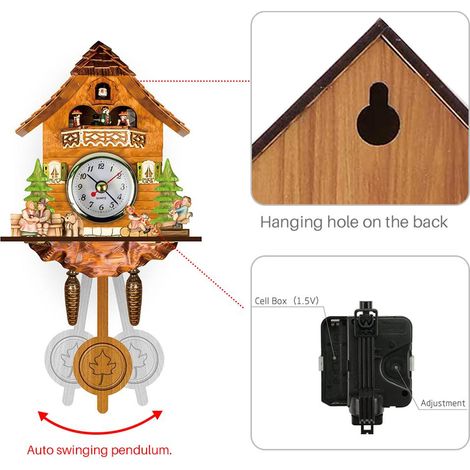 Horloge à coucou antique en bois, horloge murale en forme de nichoir à coucou, décoration intérieure, horloge à coucou à pendule automatique, décoration intérieure (1/3)