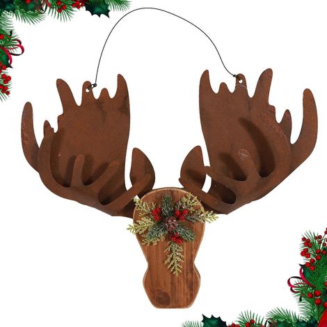 Couronne De Noël - Bois Artificiel Cerf - Décoration Murale Et Porte - 38 X 37 X 3 Cm - 1 Pièce (1/5)