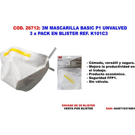 MASCARILLA BASIC FFP1 SIN VALVULA 3 UNIDADES