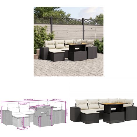 7-tlg. Garten-Sofagarnitur mit Kissen Schwarz Poly Rattan - Gartenmöbel Set - PE-Rattan Möbel - Outdoor Lounge - Gartenlounge - Terrassenmöbel - Home & Living (1/3)