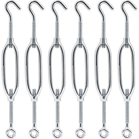 Tendeurs de Câble M6 Inox, Ridoirs Crochet et Œil, Réglables 140 à 210 mm Pour corde à linge extérieure, grillage, voile d’ombrage, clôture, treillage, balcon, terrasse et jardin (1/5)