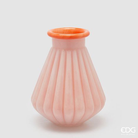 EDG Enzo De Gasperi Vaso Righe con Bordo H 28 Cm D 23 Cm Waterproof Vetro Coral