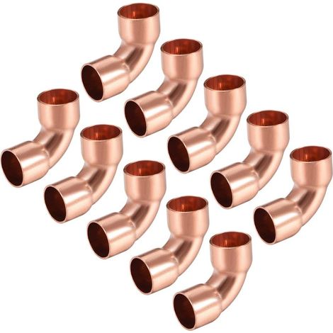 sourcing map Copper Elbow 90 Degree Short Bend Pipe Fitting for Tubing 9.5 mm 10pcs (1/3)