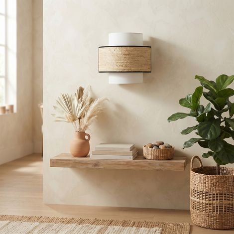 Aplique de Pared de Rafia Beige y Blanco  Serie CIRA (1/5)