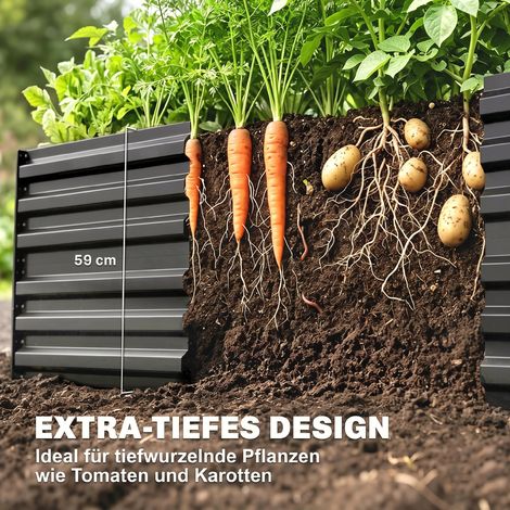 Pots de plantes, bac à fleurs compact pour semis et entretien, carré potager surélevé en acier gris foncé (1/5)