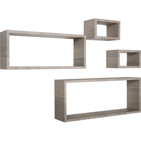 Estantes rectangulares de pared conjunto de 4 pc mod. Merlino Roble moka (1/4)