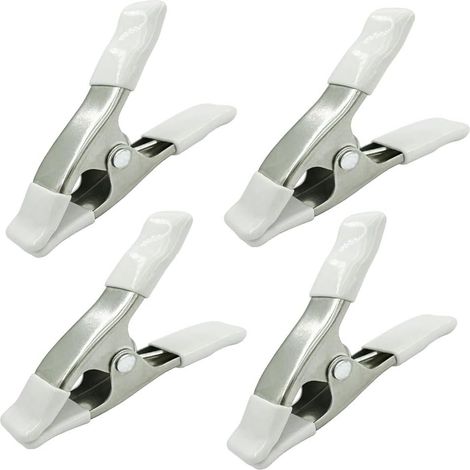Lot de 4 serre-joints blancs pour le travail du bois, pinces à ressort en fer chromé avec patins souples et poignée ergonomique, pour le travail du bois et la fixation de toiles de fond. (1/5)