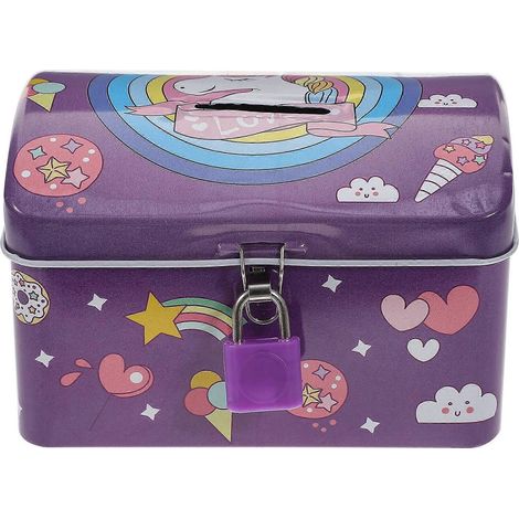 Tirelire licorne en forme de cochon avec serrure et clé pour enfants (modèle aléatoire)-13X8X7.7CM-Purple