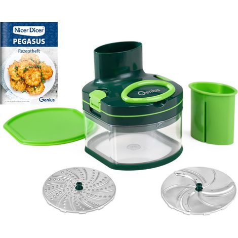 Genius Nicer Dicer Pegasus - Tritatutto per verdure, 10 pezzi, coperchio a mano, a basso sforzo, per lavori veloci e sicuri, grattugiare finemente e tagliare grossolanamente (1/5)