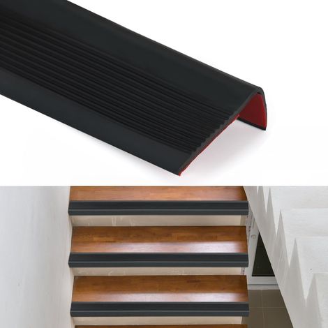 Nez de marche autocollant - Protection des bords d'escalier - Antidérapant - Flexible - En vinyle - Pour l'extérieur et l'intérieur - Noir - 50 x 25 mm x 5 m (1/5)