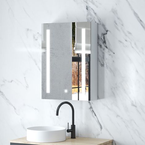 SKY 500x700mm White Wall-Hung Bathroom Mirror Cabinet with 3 Lights Modes and Shaver Socket Demister Pad (1/5)