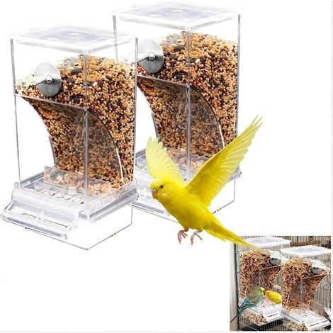 Lot de 2 mangeoires automatiques multifonctionnelles, pour cage transparente, pour oiseaux domestiques, perruches, canaris, pinsons (1/5)