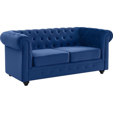 Vente-Unique – Canapé 2 places Chesterfield – Velours bleu roi – Dossier capitonné – Assise déhoussable – Confort équilibré – Charge maximale 240 kg