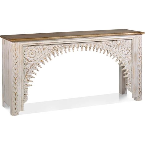 Les Tendances – Console ALAMBIA – Bois massif de manguier blanchi – Dimensions L 150 x P 40 x H 75 cm – Fabrication artisanale – Prête à installer