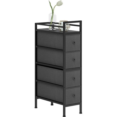 Commode Armoire avec 4 Tiroirs aus Vliesstoff Aufbewahrungsschrank avec Stahlrahmen, 20cm x 43cm x 81,5cm, Noir