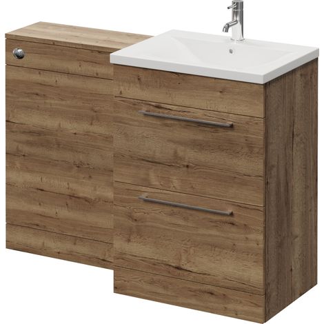 Napoli 460 Cento Tobacco Oak 1200mm 2 Drawer Vanity Unit Toilet Suite with Glide Basin - 1200mm - Chrome 320mm HandleWithout Kingston Toilet Pan