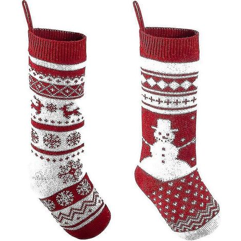 Lot de 2 bas de Noël tricotés, pour décorer le sapin de Noël familial et les fêtes de Noël. (1/4)