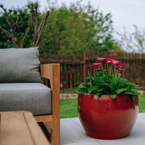 Pot grande taille d'extérieur ROMULUS 55x38cm rouge tropical, fait main en terre cuite émaillée, résistant au gel (1/5)