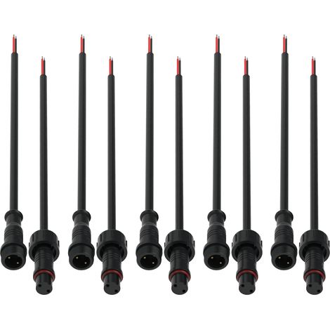 Connecteurs étanches 5 Paires 2 Broches 2 cœurs IP65 Connecteur électrique étanche avec Câble d'extension 22AWG 20cm pour Ruban LED Intérieures et Extérieures écrou de Petite Taille 15mm (1/5)