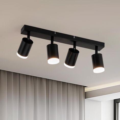 Ceiling Light with 4 Spots, Matte Black, Aluminum, GU10, Adjustable, Living Room, Kitchen (1/5)