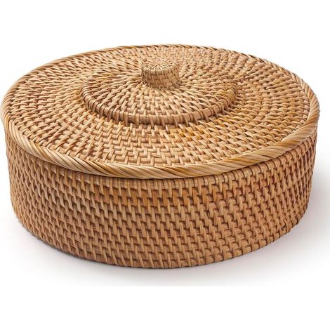 Panier en osier avec couvercle, boîte décorative tressée en matériaux naturels, idéale pour ranger fruits, légumes et en-cas. (1/5)