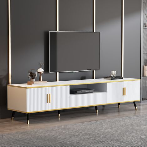 Mobile TV moderno 200 x 40 x 46 cm bianco effetto marmo per TV fino a 90 pollici DESVIAE (1/5)