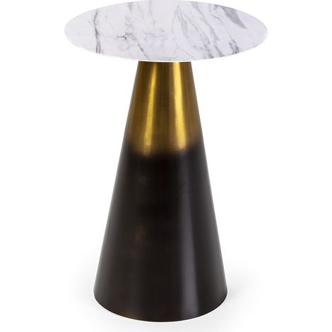 Mesa Auxiliar 34X34X49 Marmol Artificial Blanco/Metal Dorado/Negro (1/2)