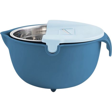 Passoire avec bol mélangeur 9 en 1 pour passoire de cuisine Bol passoire rotatif à double couche avec trancheuse 4 pintes (1/4)
