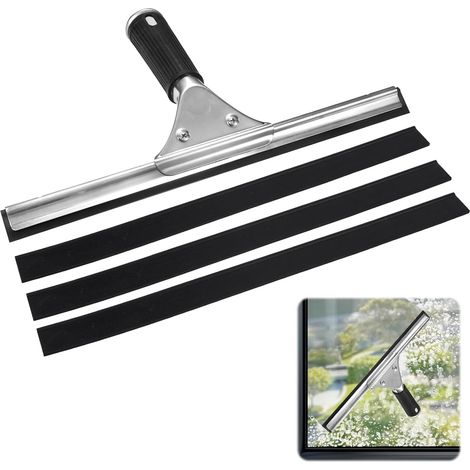 Raclette Vitre Professionnelle 35 CM, Acier Inoxydable Mouilleur avec 3 Caoutchoucs Remplacement, Aquablade pour Carrelage, Fenêtres, Salle de Bain (1/5)