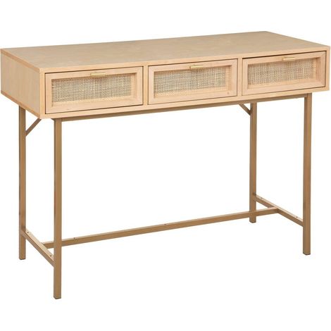 Atmosphera – Console 3 tiroirs en rotin et bouleau finition laquée – Dimensions L. 110 x P. 40 x H. 80,5 cm – Meuble de rangement élégant (1/10)