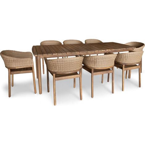 Salon de jardin table 230cm et 8 fauteuils en acacia et résine tréssée, ALHAMBRA