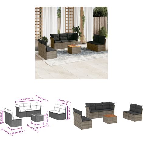 8-tlg. Garten-Sofagarnitur mit Kissen Grau Poly Rattan - Gartensortiment - Outdoor Möbel - Lounge Set - Gartenlounge - Rattan Gartenmöbel - Home & Living (1/3)