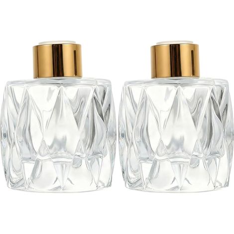2 Pack Empty Clear Glass Diffuser Bottles with Gold Cap for Essential Oil Perfume Accessories DIY Fragrance Diffuser for Home and Office (1/5)