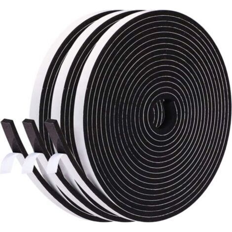 Joint Isolation Fenêtre en Mousse Adhésif, Joint Porte Entrée en Caoutchouc Antioxydant, 6mm X 3mm,15M total, Joint Phonique Multiusage Coupe Vent, Évite Froissement d'Article et Meuble, Noir