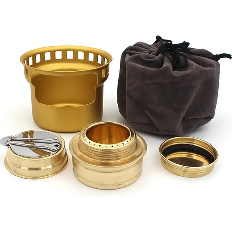 Réchaud à alcool portable mini, ultraléger, en laiton, pour le camping et la randonnée. (1/5)