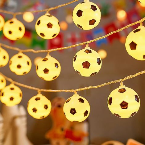 Guirlande lumineuse de football, 1,5 m, 10 LED, en forme de ballon de sport, à piles, blanc chaud, pour fête à thème, Noël, décoration d'intérieur, décoration de fête (1/5)